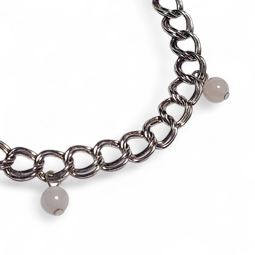 Sterling Silver Rose Quartz Charm Bracelet size 7.25"